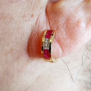 14kt 2.42ct Ruby & Diamond Earrings Huggies Hoops